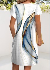 Ombre White Short V Neck Dress