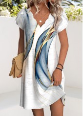 Ombre White Short V Neck Dress