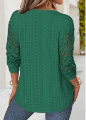 Green 3/4 Sleeve Split Neck T Shirt