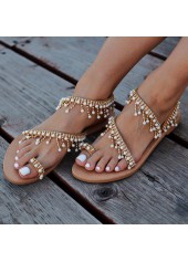 Golden Faux Leather Toe Post Falt