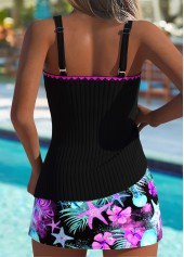 Mid Waisted Marine Life Print Black Tankini Set