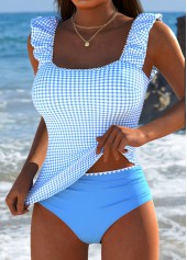 Mid Waisted Plaid Light Blue Tankini Set