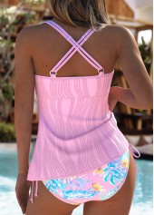 Mid Waisted Floral Print Light Pink Tankini Set