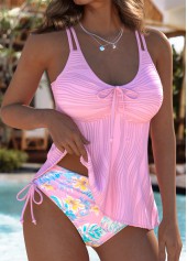 Mid Waisted Floral Print Light Pink Tankini Set