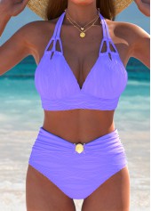 Mid Waisted Purple Patchwork Bikini Set