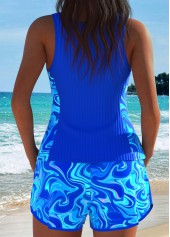 Mid Waisted Blue Pocket Tankini Set