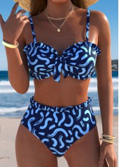 Mid Waisted Graffiti Print Navy Bikini Set