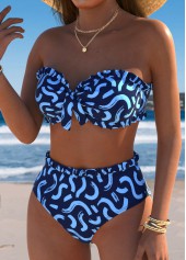 Mid Waisted Graffiti Print Navy Bikini Set