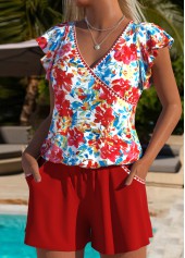 Floral Print Red One Piece Swimwear