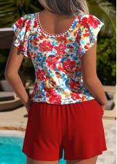 Floral Print Red One Piece Swimwear