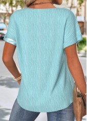 Floral Print Blue Short Sleeve Round Neck T Shirt