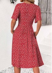 Polka Dot Red Short Sleeve Round Neck Dress