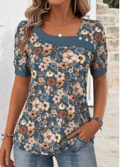 Floral Print Multi Color Short Sleeve T Shirt