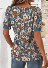 Floral Print Multi Color Short Sleeve T Shirt
