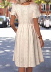 Beige Short Sleeve Boat Neck Dress