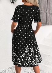 Polka Dot Black Half Sleeve Round Neck Dress