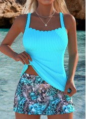 Mid Waisted Leopard Cyan Tankini Set