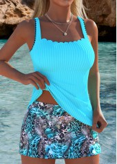 Mid Waisted Leopard Cyan Tankini Set
