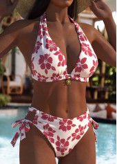 High Waisted Floral Print Hot Pink Bikini Set