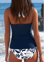High Waisted Tropical Plants Print Navy Tankini Set