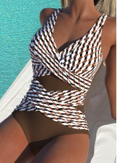 Geometric Print Light Coffee One Piece Swimwear