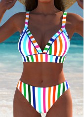High Waisted Striped Multi Color Bikini Set