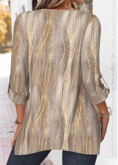 Ombre Gray Brown Long Sleeve Round Neck Blouse