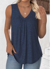 Navy Sleeveless V Neck Tank Top