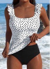 Polka Dot White Square Neck Tankini Top-No Bottom