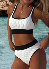 Mid Waisted White Scoop Neck Bikini Set