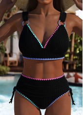 High Waisted Black Circular Ring Bikini Set