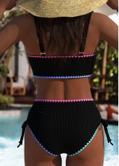 High Waisted Black Circular Ring Bikini Set