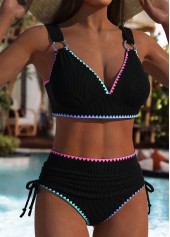 High Waisted Black Circular Ring Bikini Set