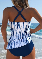 Mid Waisted Tie Dye Print Navy Tankini Set