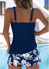 Mid Waisted Floral Print Navy Tankini Set
