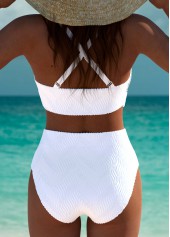 Mid Waisted White Hollow Out Bikini Set