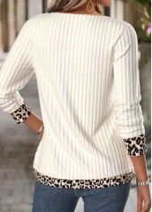 Leopard Beige Long Sleeve V Neck T Shirt