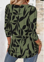 Leaf Print Green Long Sleeve T Shirt