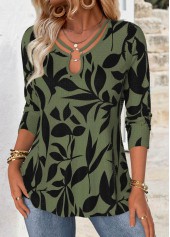 Leaf Print Green Long Sleeve T Shirt