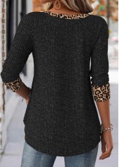 Leopard Black Long Sleeve Square Neck T Shirt