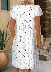 White Button Short Asymmetrical Neck Dress