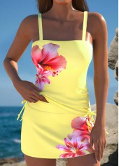 Mid Waisted Floral Print Yellow Tankini Set