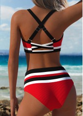 Mid Waisted Striped Red Bikini Set