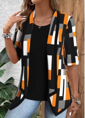 Geometric Print Black Half Sleeve Fake Two Piece Twinset