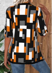 Geometric Print Black Half Sleeve Fake Two Piece Twinset