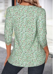 Ditsy Floral Print Grass Green Long Sleeve Blouse