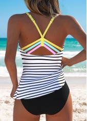 Striped Black Ruched Detail Tankini Top-No Bottom