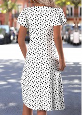 Polka Dot White Short Sleeve Square Neck Dress