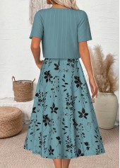 Leaf Print Cyan 3/4 Sleeve Dress and Cardigan