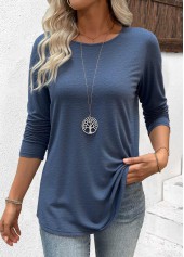 Blue Long Sleeve Round Neck T Shirt